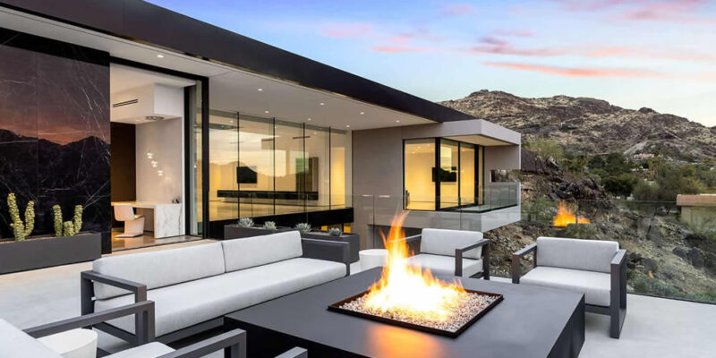 Modern luxury home under construction in Arizona desert setting
