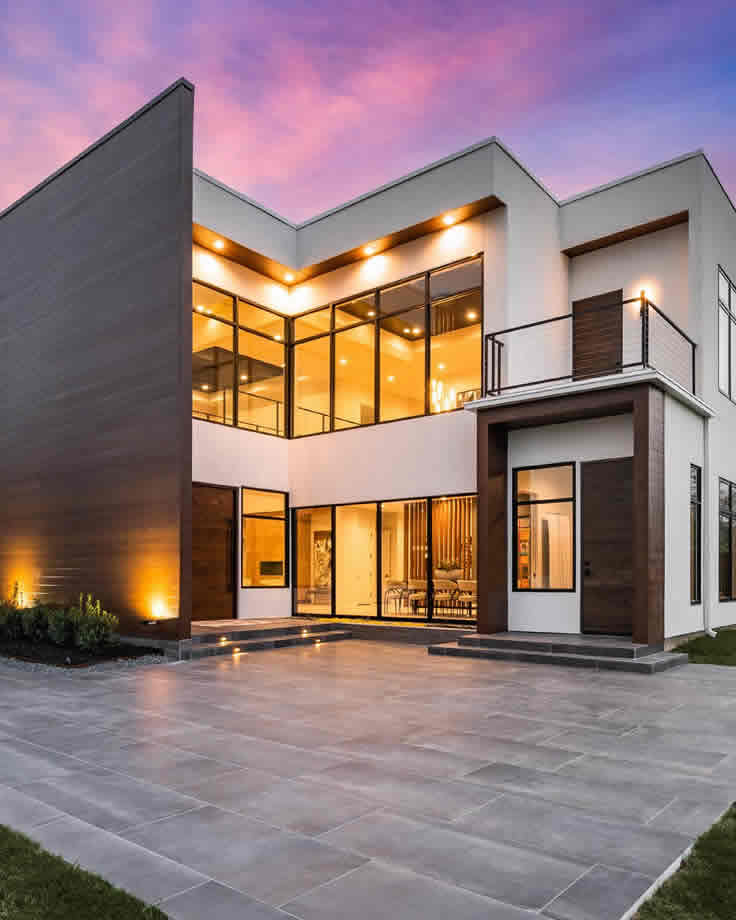 Modern custom home exterior with large windows in Phoenix, AZ
